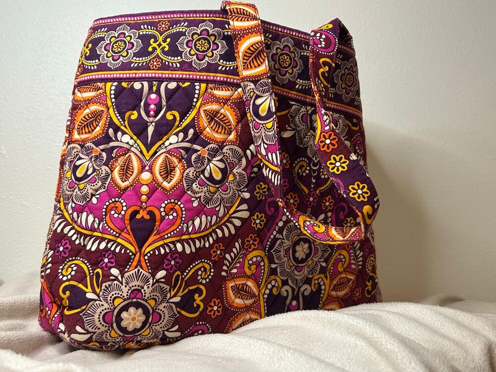 Vera Bradley Carnaby Quilted Floral Shoulder Tote Bag Purple Orange Retired